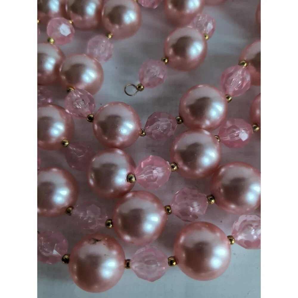Vtg Christmas Tree Garland Pink Pearl Crystal Bead Strand Silvestri